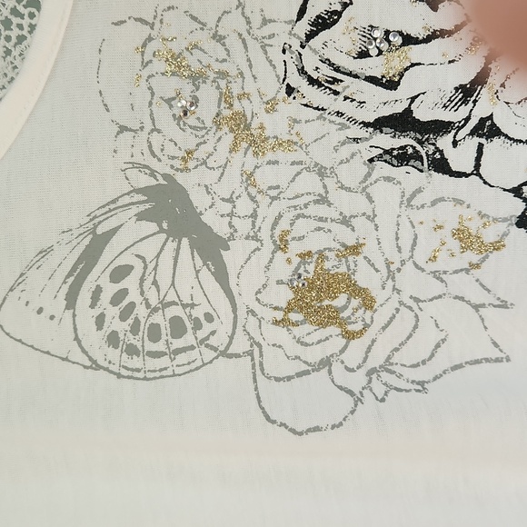 Lavaral Reves, Woman's,One Size, White Floal& Butterfly Design, Lace inser Back - Picture 6 of 10